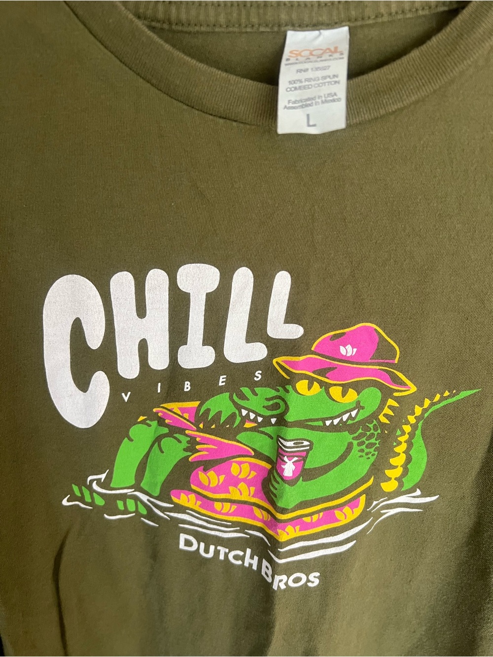 Dutch Bros Olive Green Kids Tee with Bright Graphic